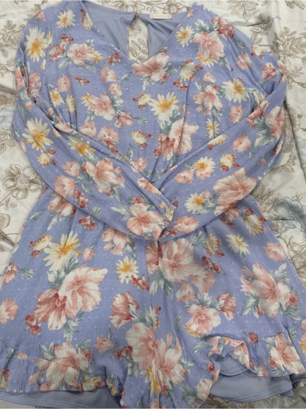 Altar'd State Lavender Floral Romper with Ruffle Hem - Picture 2 of 2